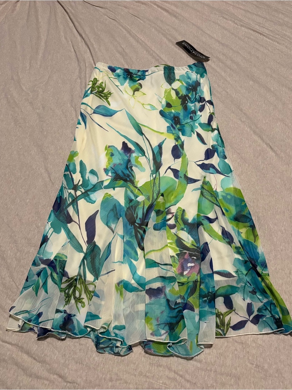 Notations Chiffon Paneled Flared Midi Skirt - Size S - Watercolor Blue/Green